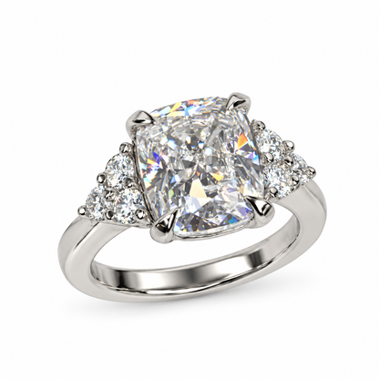 Moissanite Cushion Cut Engagement Ring For Her, 14k Gold Cushion Cut And Round Moissanite Wedding Ring, Round Cluster Moissanite Ring  #6697