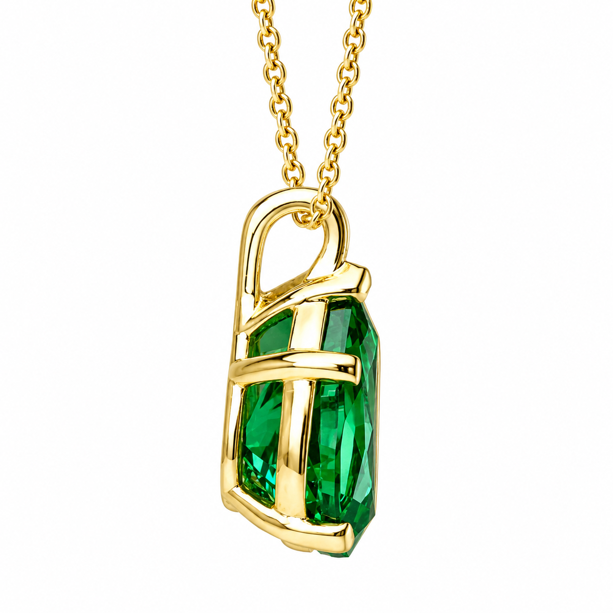 Pear Shape Emerald Pendant 10K Yellow Gold Necklace, Pear Shape Green Emerald Necklace For Ladies, Layering May Birthstone Jewelery, #8848