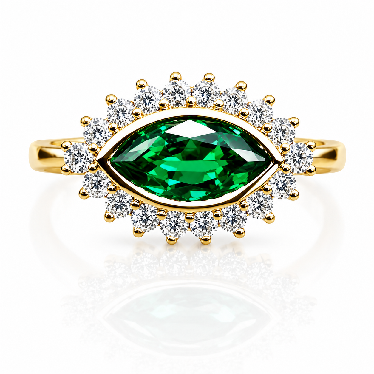 Evil Eye Ring Yellow Gold Marquis Cut Evil Eye Ring Women Unique Emerald East West Marquis Ring #7351