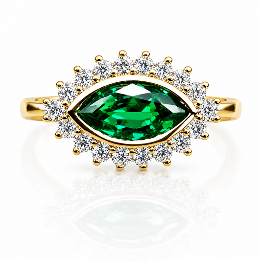 Evil Eye Ring Yellow Gold Marquis Cut Evil Eye Ring Women Unique Emerald East West Marquis Ring #7351