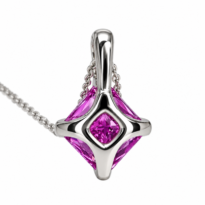 Pink Sapphire and Diamond Pendant Necklace 14K Yellow Gold, Radiant Cut Pink Sapphire Necklace, Dainty Necklace, October Birthstone,  #6476