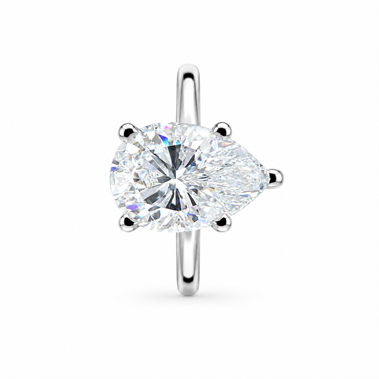 White Gold Pear Shaped Engagement Ring, Pear Cut Ring, Pear Solitaire Ring Moissanite Pear Ring Dainty Pear Cut Ring Pear Wedding Ring #7451