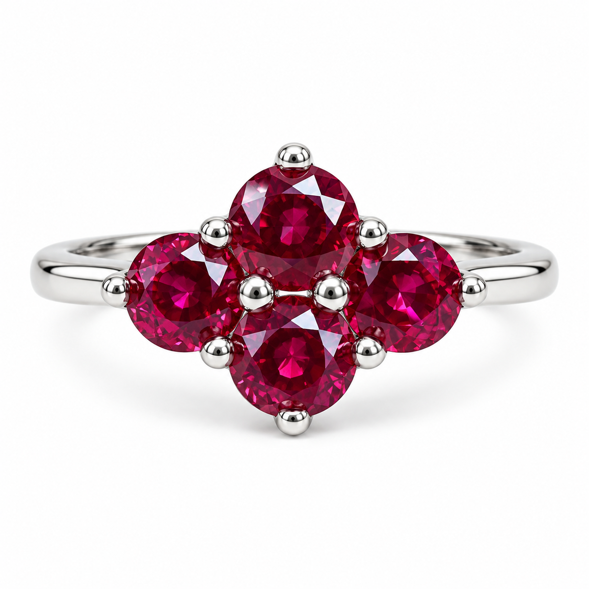 Four Stone Ruby Ring 14K Solid White Gold, Ruby Promise Ring For Ladies Unique Ruby Engagement Ring, Unique Cross Ruby Ring For Women,#6872