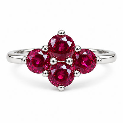 Four Stone Ruby Ring 14K Solid White Gold, Ruby Promise Ring For Ladies Unique Ruby Engagement Ring, Unique Cross Ruby Ring For Women,#6872
