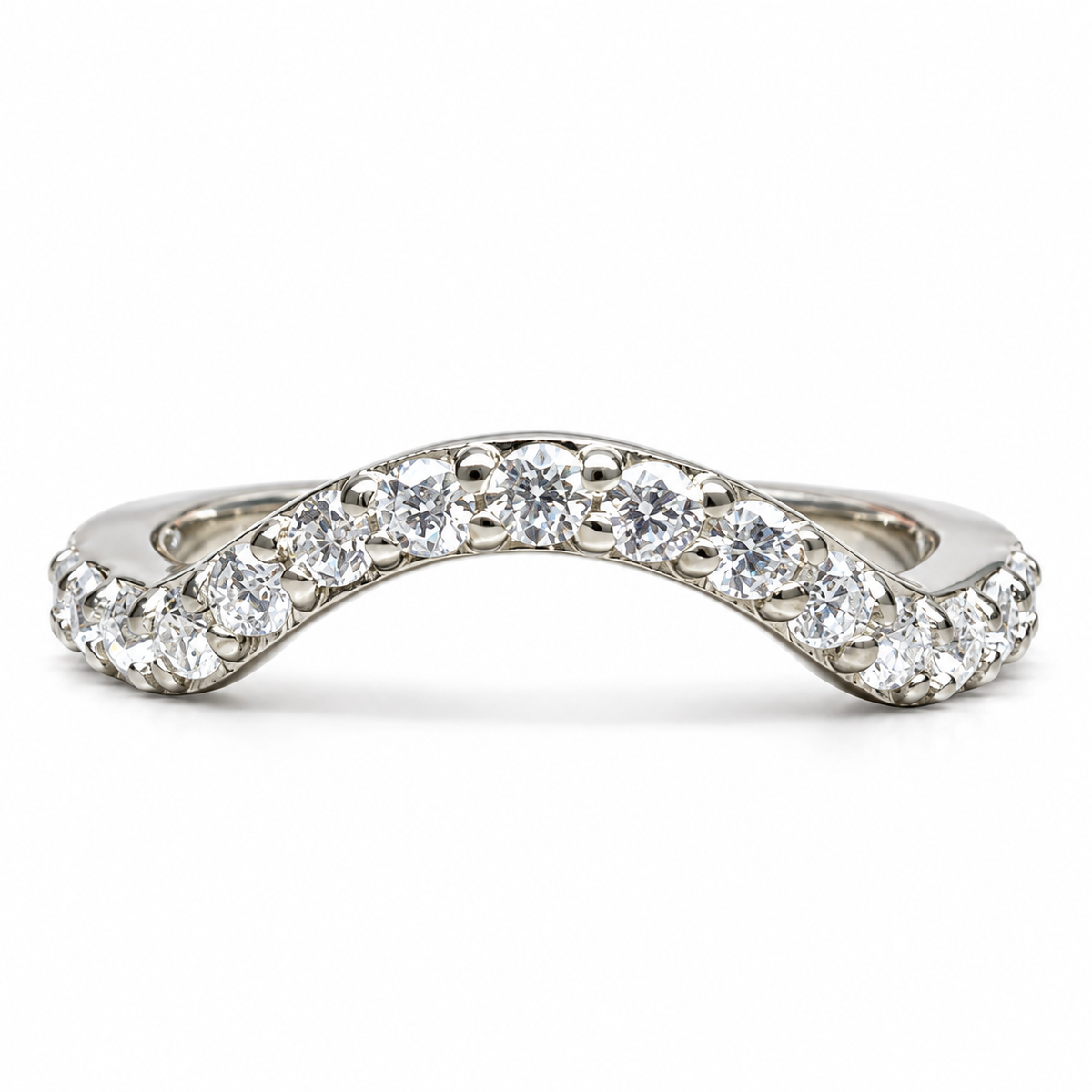 Round Cut Pave Diamond Wedding Band For Women, Curved Matching Band Diamond Wedding Ring, 14k Gold Moissanite Curved Anniversary Ring  #7478