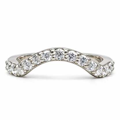 Round Cut Pave Diamond Wedding Band For Women, Curved Matching Band Diamond Wedding Ring, 14k Gold Moissanite Curved Anniversary Ring  #7478