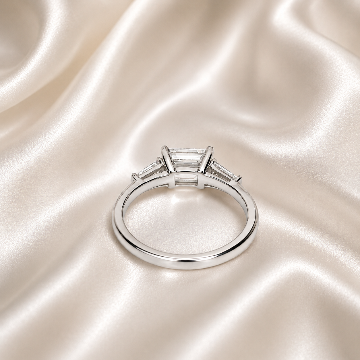Lab Grown Diamond Engagement Ring | Emerald Cut Lab Created Diamond Ring | East/West Set Emerald Cut 3 Stone Lab Grown Diamond Ring |