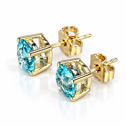 2.00ctw Stud Earrings, Octagon Blue Paraiba Stud Earrings 14k White Gold, Neon Blue Paraiba Web Cut Studs, Octagon Web Cut Earrings