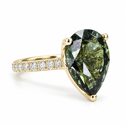 Pear shape olive green sapphire engagement ring 14k white or yellow gold, Unique olive green sapphire wedding anniversary promise ring #7548