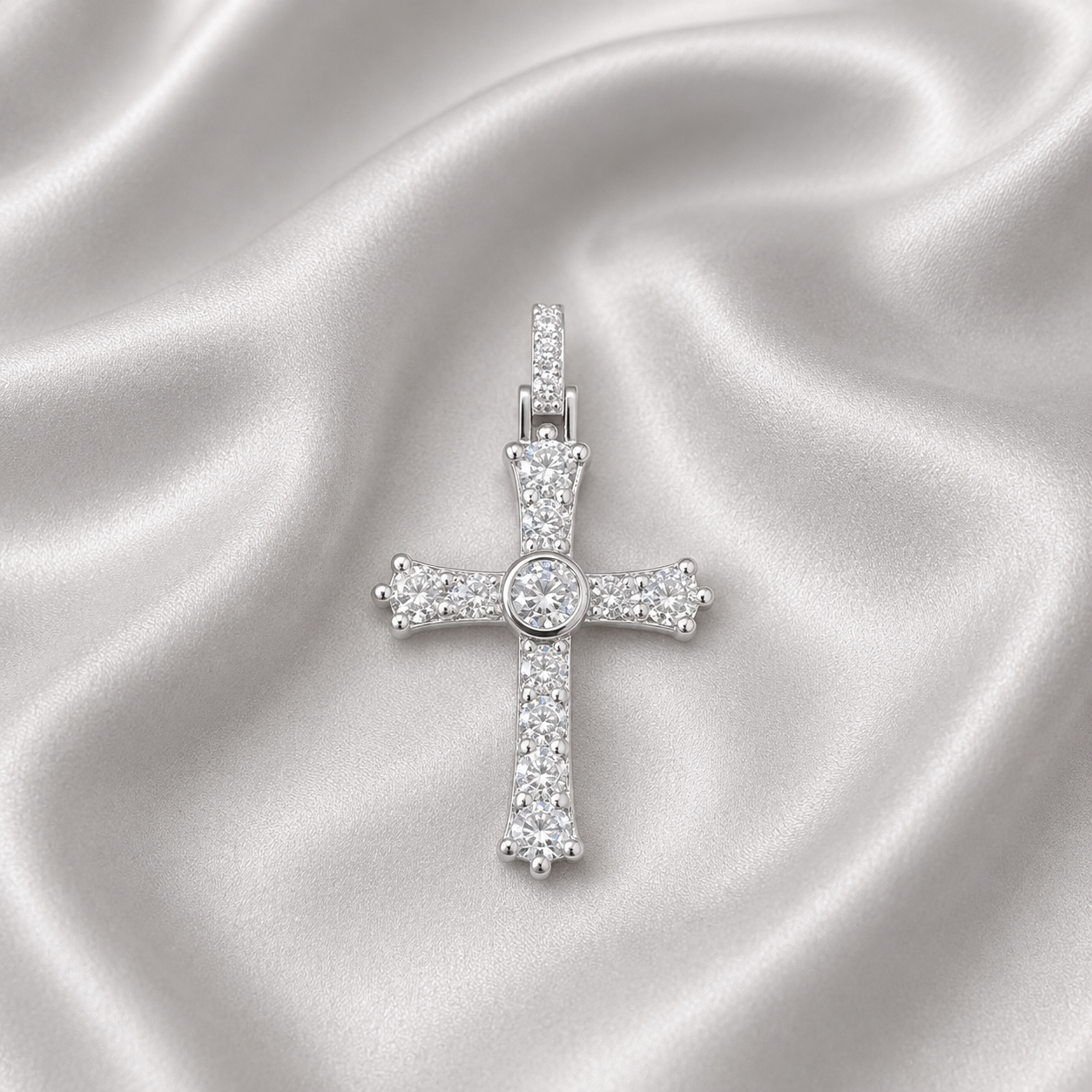 14K Gold Mens Diamond Cross Necklace,  Religious Jewelry 8746