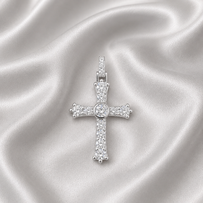 14K Gold Mens Diamond Cross Necklace,  Religious Jewelry 8746