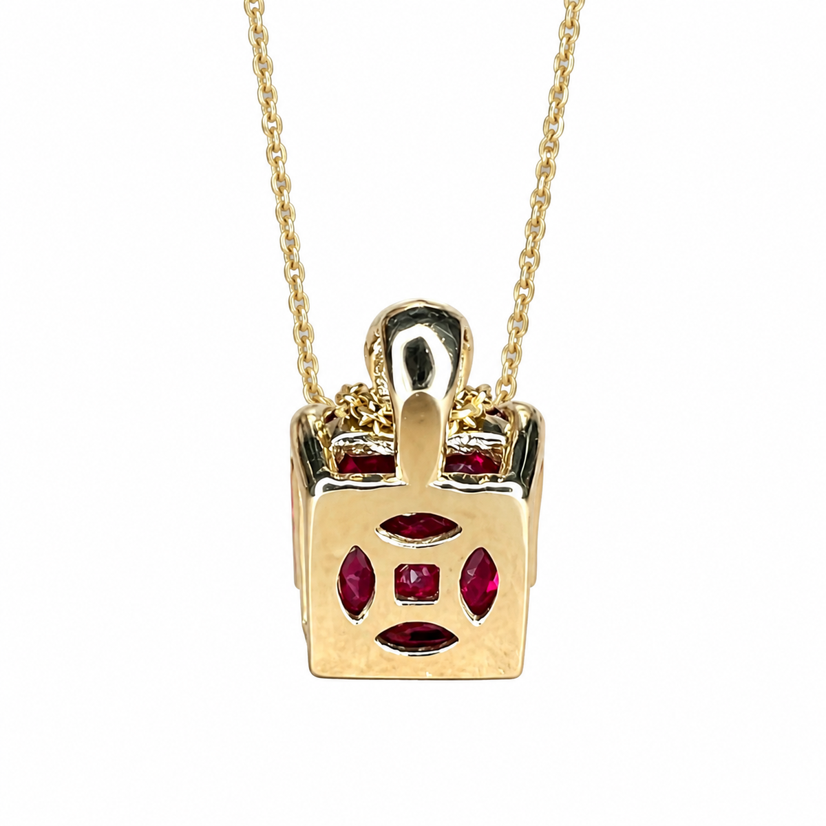 Ruby pendant necklace 14k yellow gold, Radiant cut ruby and diamond necklace pendant, July birthstone jewelry, Dainty Stacking Necklace 7761