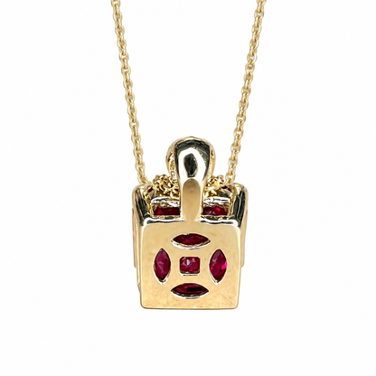 Ruby pendant necklace 14k yellow gold, Radiant cut ruby and diamond necklace pendant, July birthstone jewelry, Dainty Stacking Necklace 7761