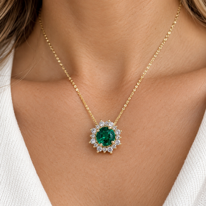 Emerald Pendant Necklace, May Birthstone Necklace, Moissanite Necklace, Emerald Necklace For Women, Gold Dainty Necklace, 14k Gold,  #6714