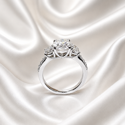 3.00 Carat Oval Lab Grown Diamond Engagement Ring 14k Solid Gold , Three Stone Oval Cut IGI Certified Lab Created Diamond Wedding Ring #8373