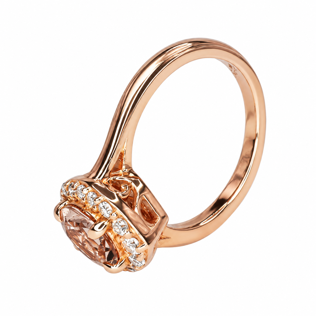 Morganite ring, rose gold ring round shaped genuine morganite engagement ring, Peach morganite ladies wedding anniversary promise ring #6414