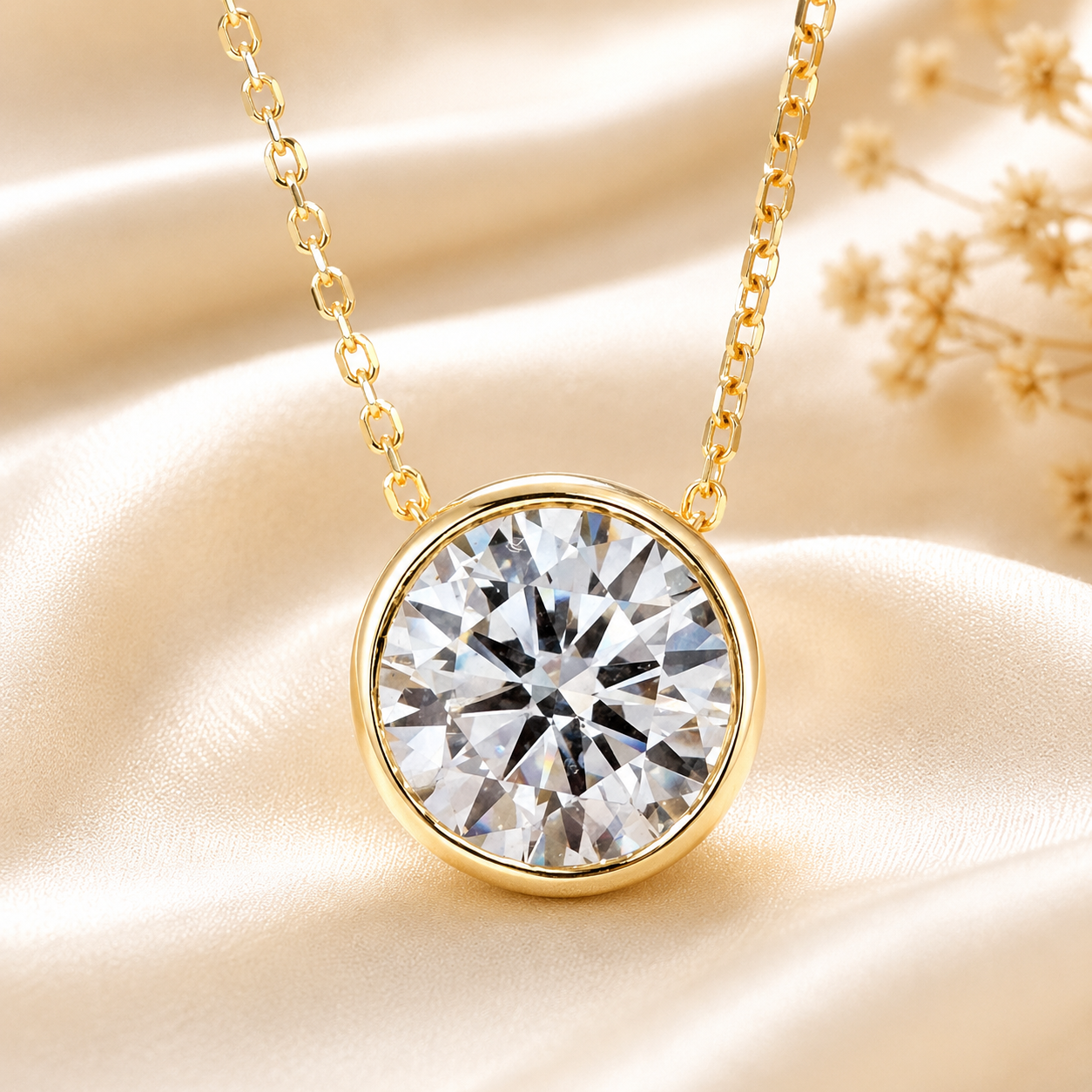 1.50 CTW Lab Grown Diamond Pendant Necklace 14K Gold , Dainty Layering Diamond Necklace , Diamond Solitaire Necklace Birthday Gift , #8516