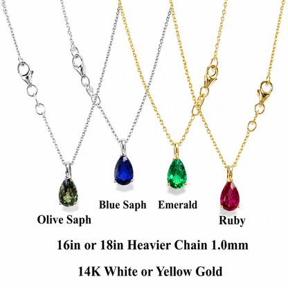 Pear Shape Blue Sapphire Pendant Necklace 14k Yellow Gold, Teardrop Sapphire Necklace, September Birthstone Necklace, Pear Necklace, #8821
