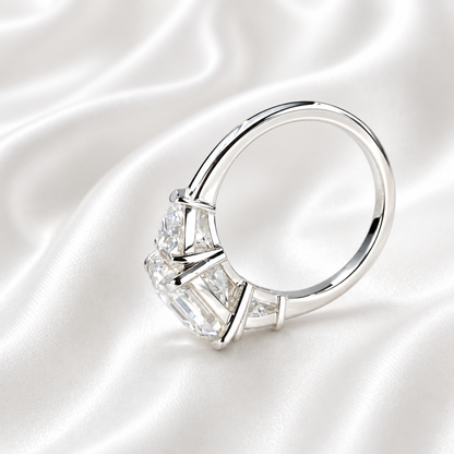 Asscher Cut Engagement Ring / Moissanite Wedding Ring / Asscher and Trillion Ring / 14k White Gold
