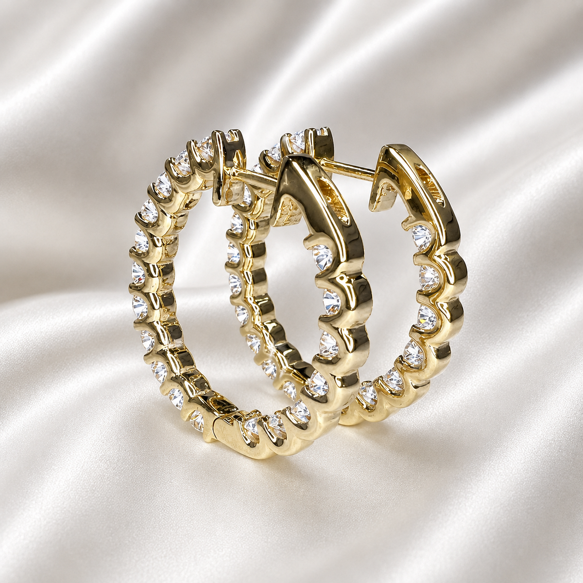 Lab grown diamond hoop earring 14K gold, Inside out diamond hoop earrings, Everyday hoop earrings, huggie hoop earring, endless hoops