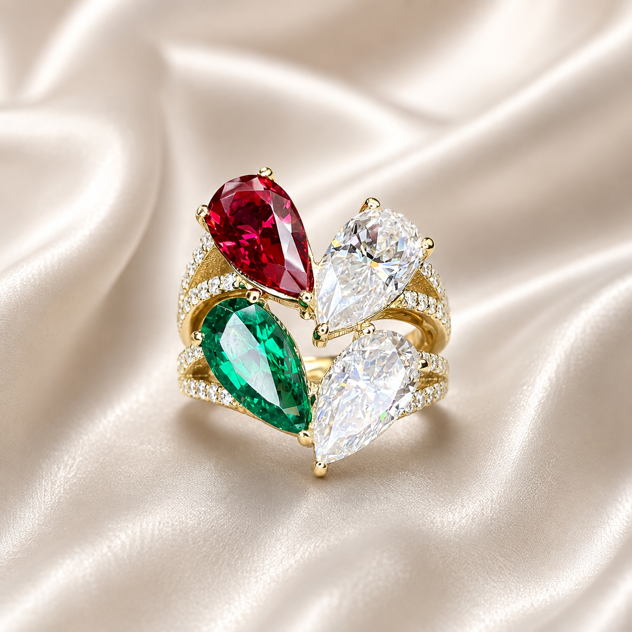 Toi Et Moi Ring Pear Ruby and Moissanite Pear Shape Ring Yellow Gold Engagement Ring Unique Two Stone Vintage Promise Anniversary Ring #7483