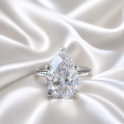 4.00CTW Large Pear Shaped Lab Grown Diamond Solitaire Engagement Ring 14K Gold, 5 Prong Pear Cut Wedding Ring, IGI Certified Diamond, #8748