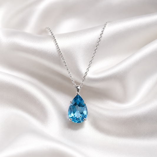 2.00 CTW Pear Shape Natural Swiss Blue Topaz Pendant Necklace , December Birthstone Pear Pendant 14K Solid Gold , Layering Necklace , #8808