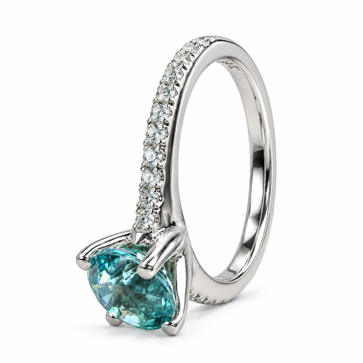 Round Neon Blue Paraiba Tourmaline Engagement Ring White Gold , Round Solitaire Paraiba Tourmaline Wedding Promise Ring Gift For Her  #6203