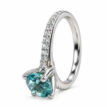 Round Neon Blue Paraiba Tourmaline Engagement Ring White Gold , Round Solitaire Paraiba Tourmaline Wedding Promise Ring Gift For Her  #6203