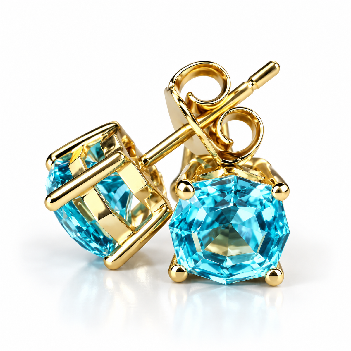 2.00ctw Stud Earrings, Octagon Blue Paraiba Stud Earrings 14k White Gold, Neon Blue Paraiba Web Cut Studs, Octagon Web Cut Earrings