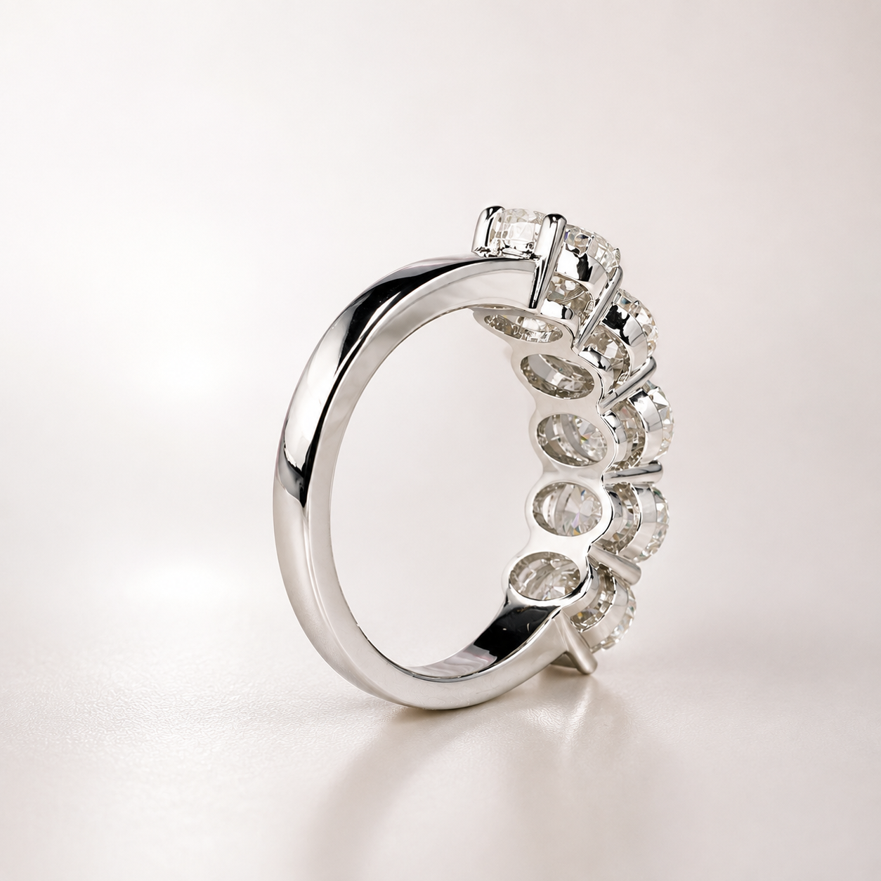 Lab grown diamond wedding band, Lab created diamond half eternity band 14k solid gold, 5 stone oval cut diamond ring, cvd diamond ring