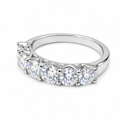 Moissanite wedding band / round  stone  anniversary band /  criss cross setting in 14k gold 6555