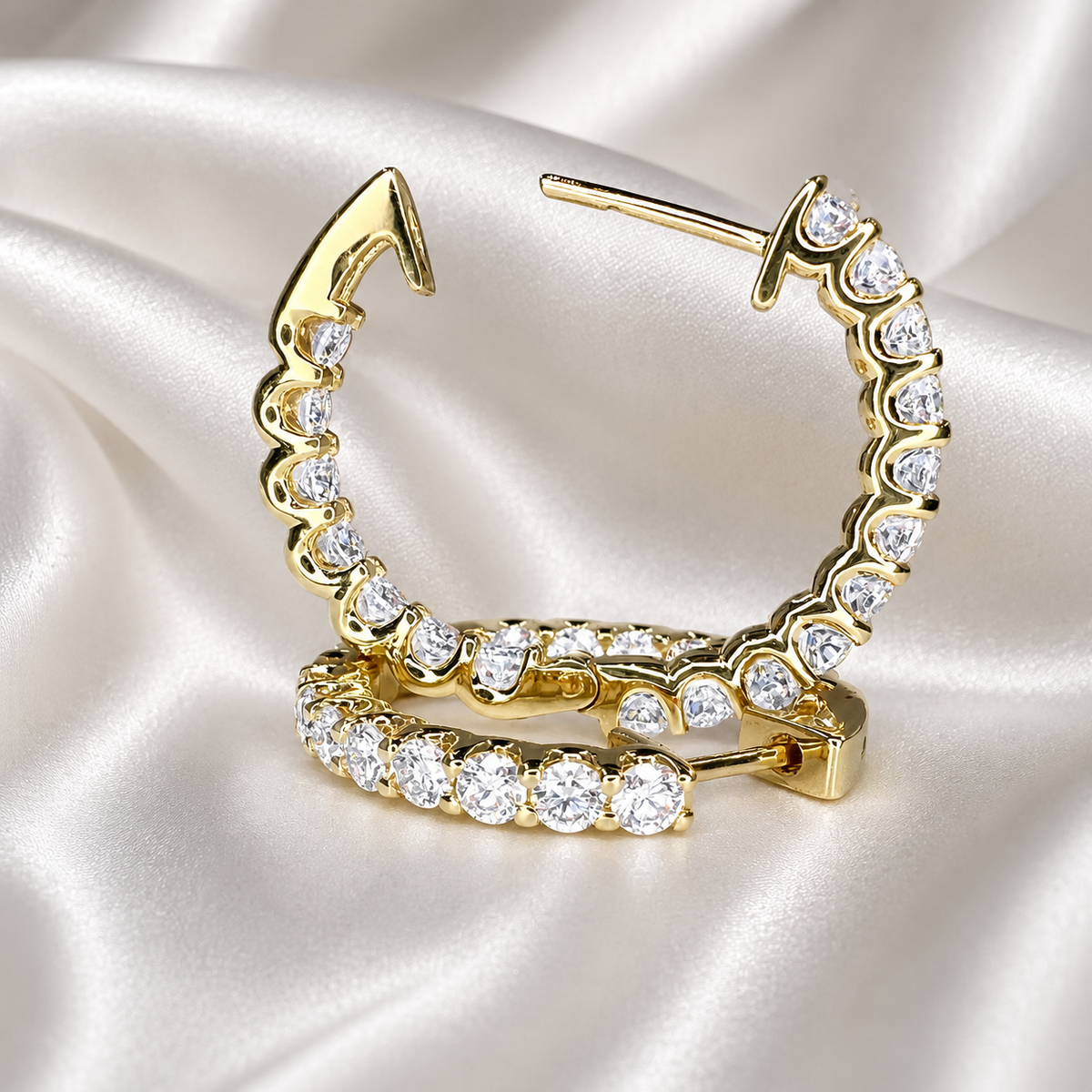Lab grown diamond hoop earring 14K gold, Inside out diamond hoop earrings, Everyday hoop earrings, huggie hoop earring, endless hoops