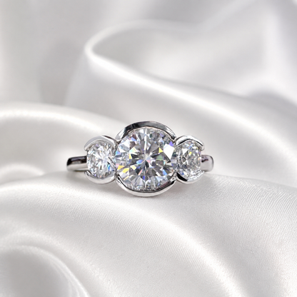 Lab Grown Diamond Engagement Ring Bezel Set , Round Lab Diamond Three Stone Bezel Set Engagement Ring , Trendy Bezel Set Diamond Ring #8814