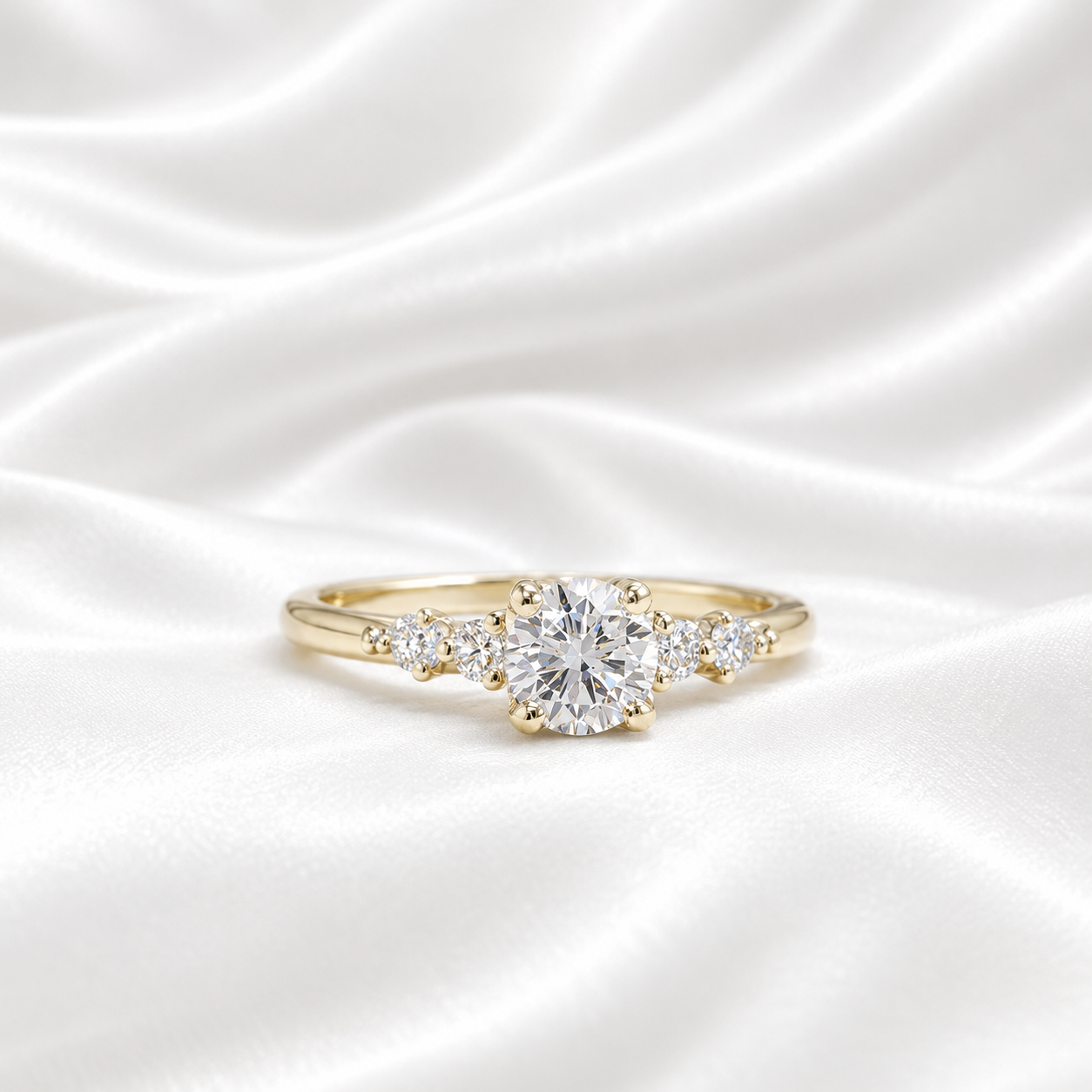 0.25CT Center Lab Grown Diamond Engagement Ring 14K Solid Gold, Five Stone Lab Created Diamond Wedding Ring Simple Diamond Bridal Ring #8849