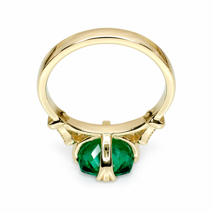 Cushion Cut Emerald And Diamond Engagement Ring, 14k Yellow Gold Cushion Cut Emerald Wedding Ring, Ladies Emerald And Diamond Ring     #5975