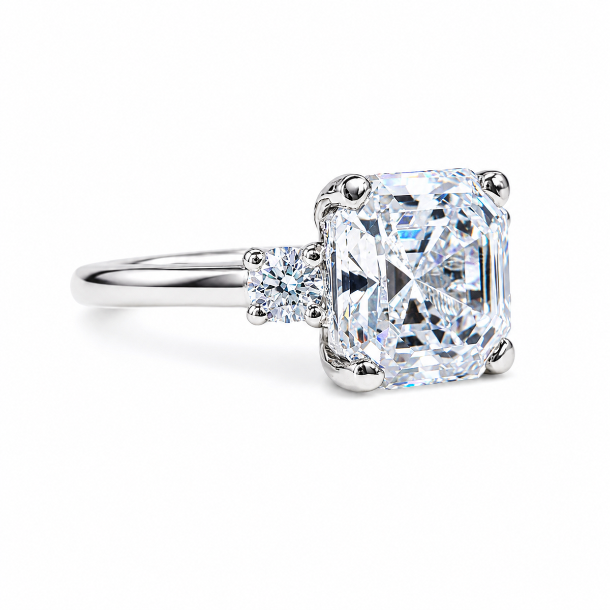 Asscher Cut Moissanite Engagement Ring 14K Solid Gold , Asscher Cut Solitaire Moissanite Wedding Ring 3 Stone Everyday Ring #8801