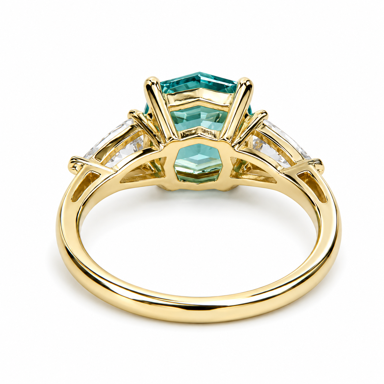 Octagon Neon Blue Paraiba Ring, Web Cut Engagement Ring, Sapphire Bullet Shape Ring, 14k Yellow Gold, #6258