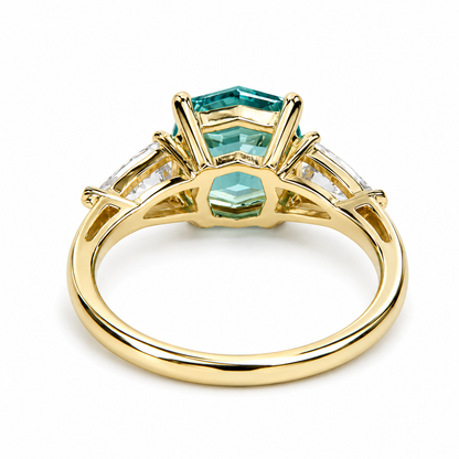 Octagon Neon Blue Paraiba Ring, Web Cut Engagement Ring, Sapphire Bullet Shape Ring, 14k Yellow Gold, #6258