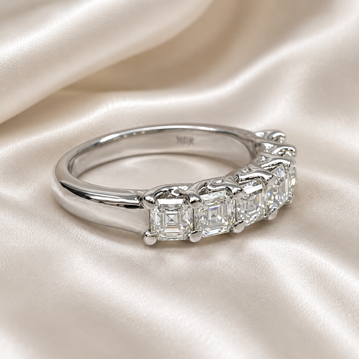 2.20 CTW Lab grown diamond wedding band, lab created diamond stacking band, 6 stone asscher cut 14k solid gold lab grown diamond matching band #8234