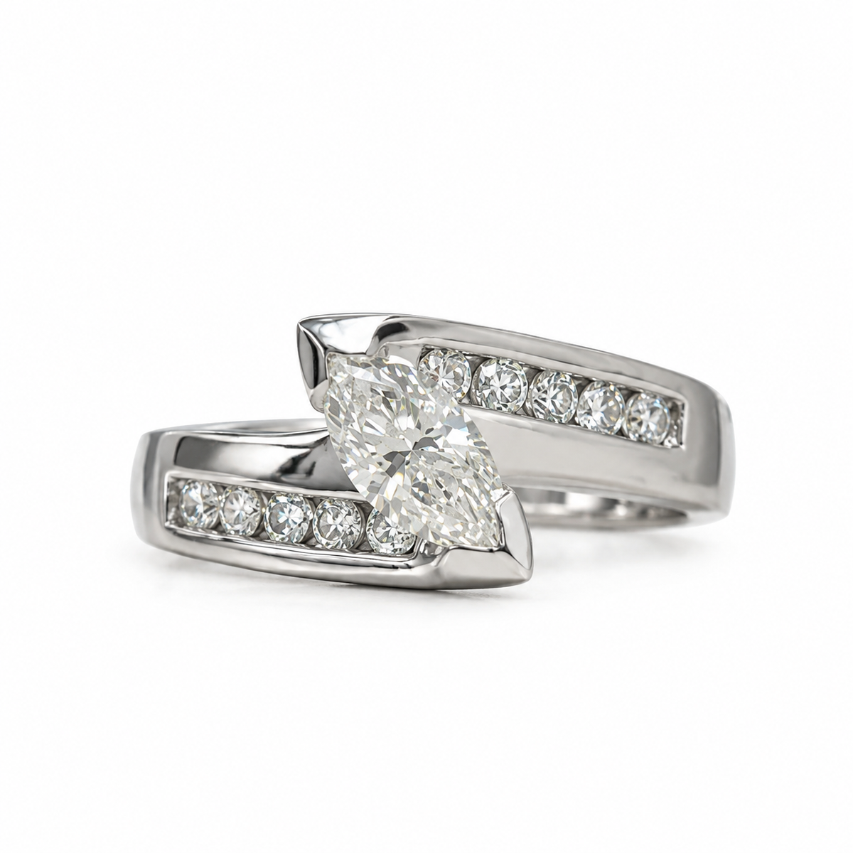 Marquis Diamond Engagement Ring 14K White Gold  Real Diamond Engagement Ring Marquis Cut , Bezel Set Diamond Promise Anniversary Ring  #3415
