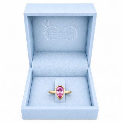 1.50 Ctw Pear Shape Bezel Olive Green Sapphire Engagement Ring in 14k Solid Gold , Modern Birthstone Ring , Dainty Pear Shape Ring #8858
