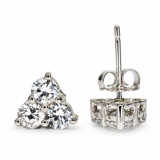 Triangle Moissanite earrings 14K White Gold, Gold Earrings Triangle Gem, Three Stone Stud Earrings, Triangle Stud Earrings,   #5662