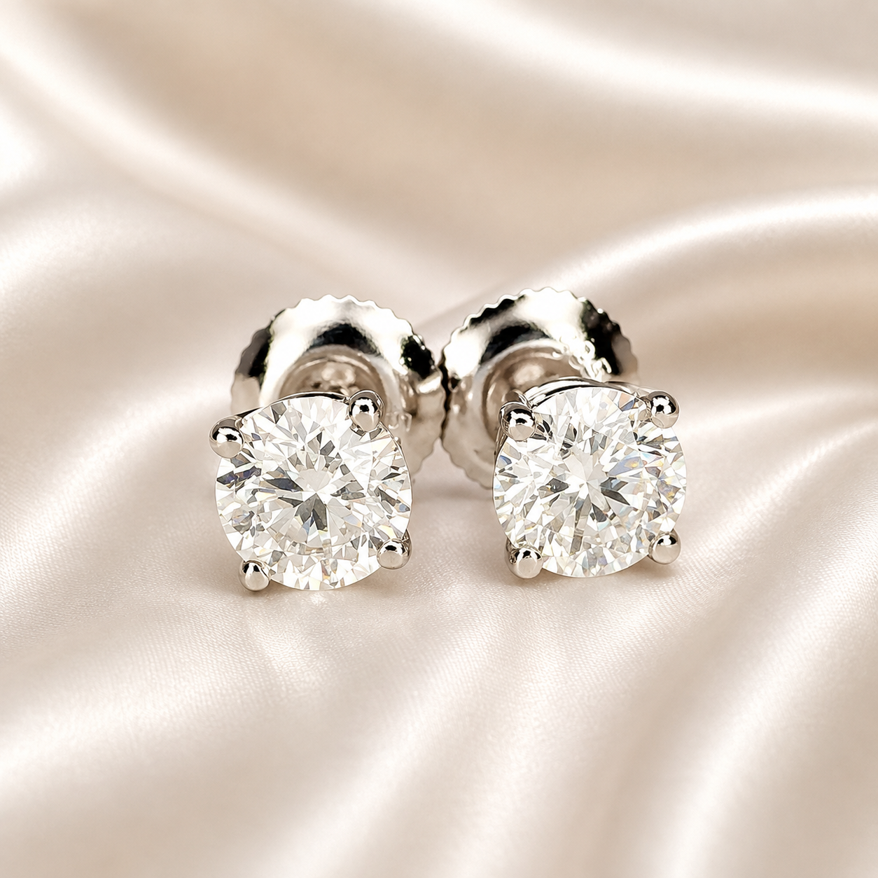 Four Prong Round Brilliant Lab Grown Diamond Stud Earrings In 14k White Gold