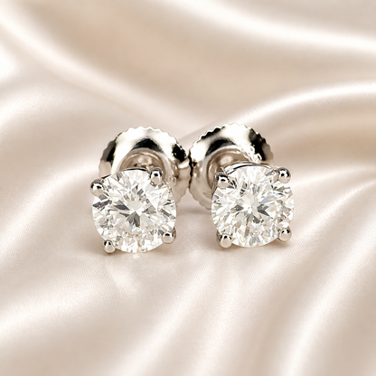Four Prong Round Brilliant Lab Grown Diamond Stud Earrings In 14k White Gold