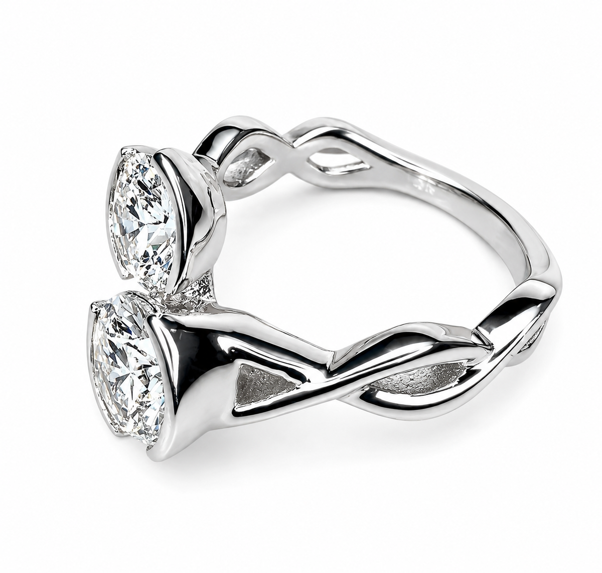 Toi Et Moi moissanite ring, Two stone ring yellow/white gold, Two stone bypass ring, Mommy and me birthstone ring, Anniversary Gift,  #7644