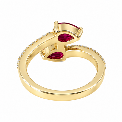 Ruby Pear Shape Bypass Ring Yellow Gold Engagement Ring Toi Et Moi Ruby Pear Anniversary Ring For Women Unique Promise Wedding Rings  #7435