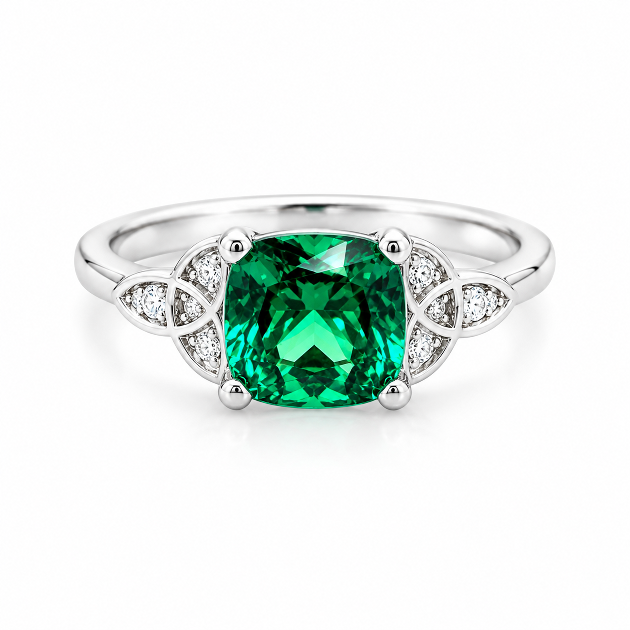 Cushion Cut Emerald Engagement Ring 14K Yellow Gold Green Emerald  Celtic Engagement Rings Moissanite Celtic Gold Wedding Promise Ring #7297