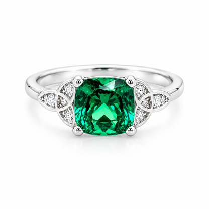 Cushion Cut Emerald Engagement Ring 14K Yellow Gold Green Emerald  Celtic Engagement Rings Moissanite Celtic Gold Wedding Promise Ring #7297