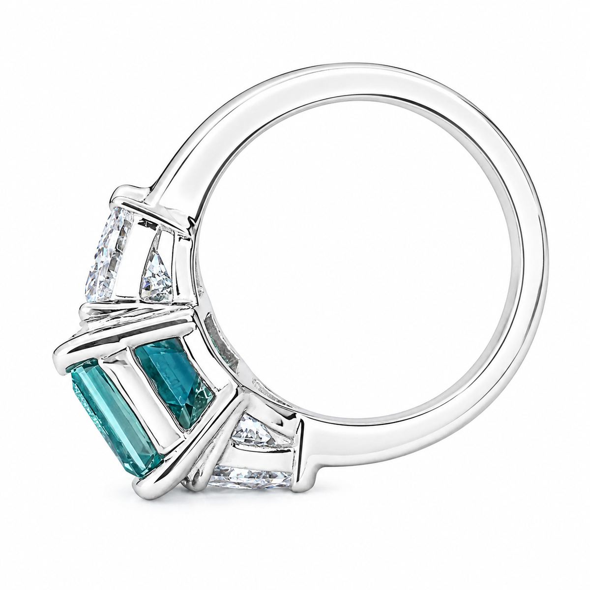 Paraiba Tourmaline Engagement Ring White Gold Emerald Cut Neon Blue Paraiba Tourmaline Ring For Women Unique Ring Moissanite Trillions #6824